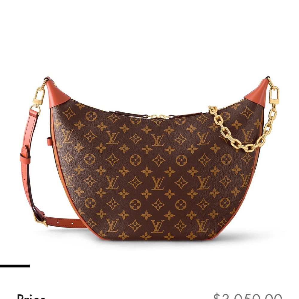Louis Vuitton Monogram Crescent Shoulder Bag with Tan Trim and Gold Chain